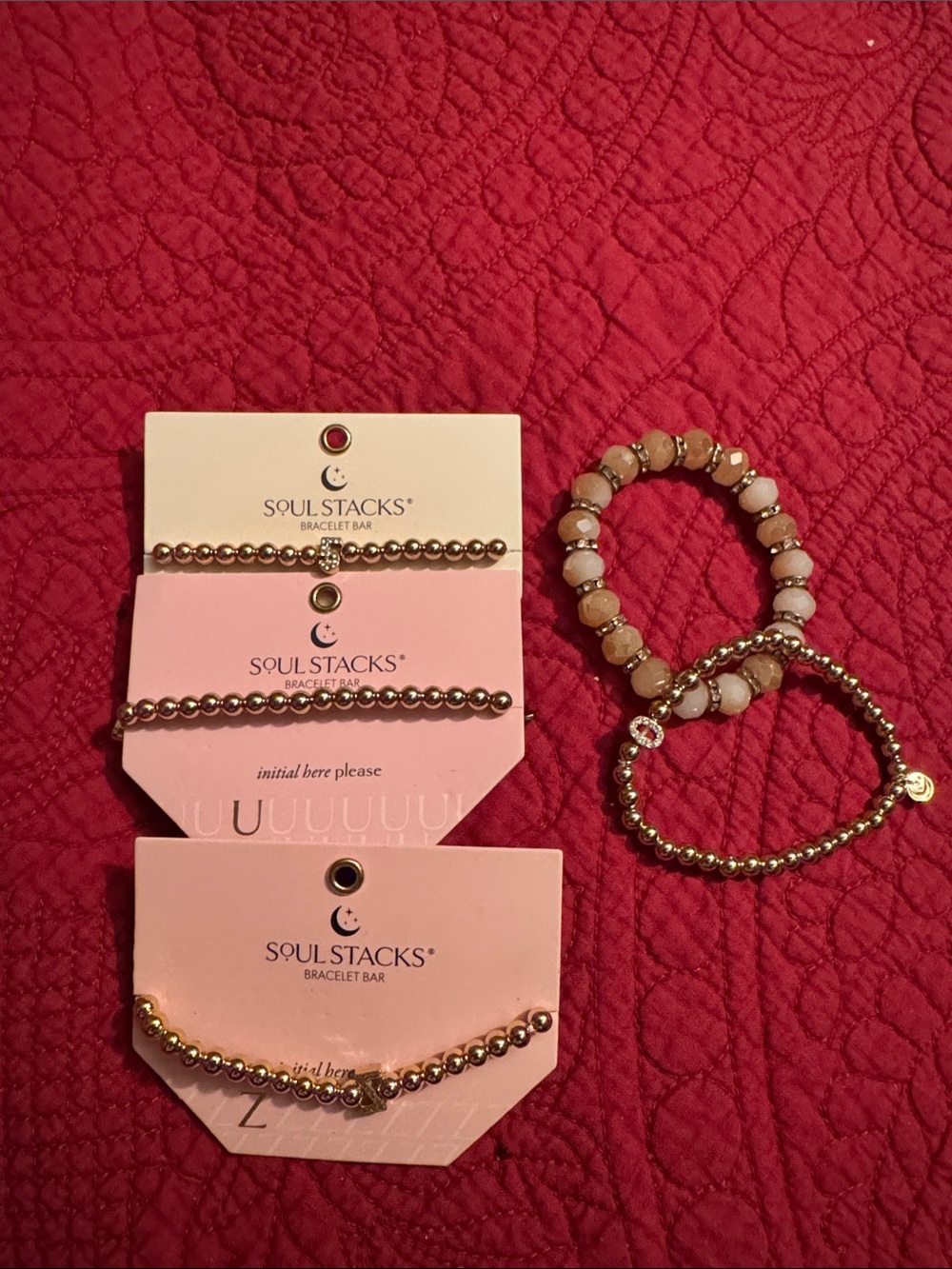 5 Gold Beaded Women’s Bracelet Set with Cream Accents by Soul Stacks